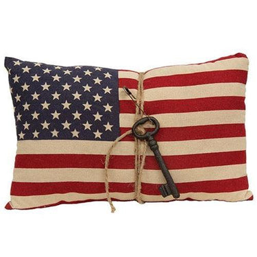 American Flag Pillow w Antiqued Key - The Fox Decor